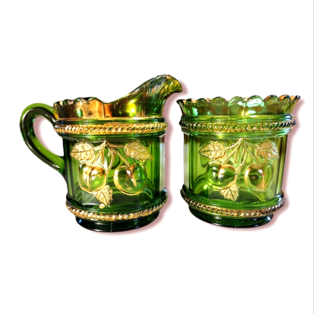 Northwood green Glass cream and sugar